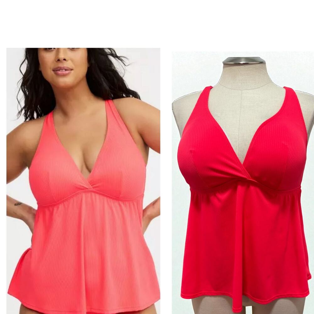 TOP ONLY Torrid 1 (1X) Bright Coral Wireless Tankini Swimsuit Swim Top Padded